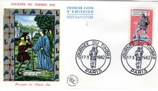 1332 + FDC  ENVELOPPE  1er JOUR   JOURNEE DU TIMBRE 1962  MESSAGER DU MOYEN AGE.