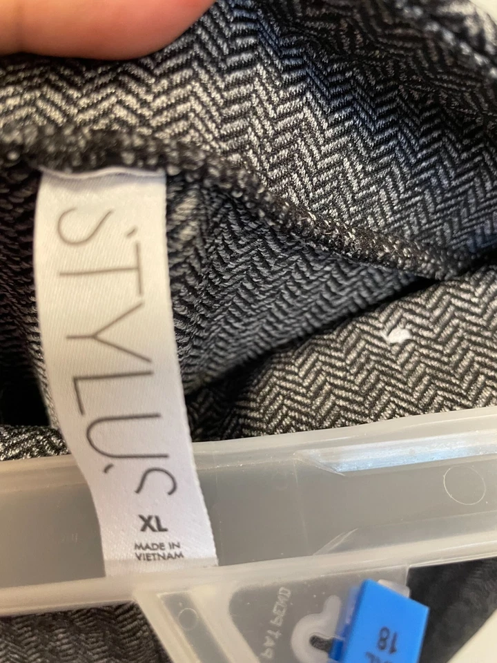 STYLUS Slim Pants XL 16 Waist 36 Length 38 Inseam 28 Black/White Herringbone - Image 2 of 2