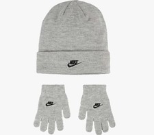 Nike Youth Big Kids' Unisex Futura Beanie and Glove Set OS, Dark Grey Heather