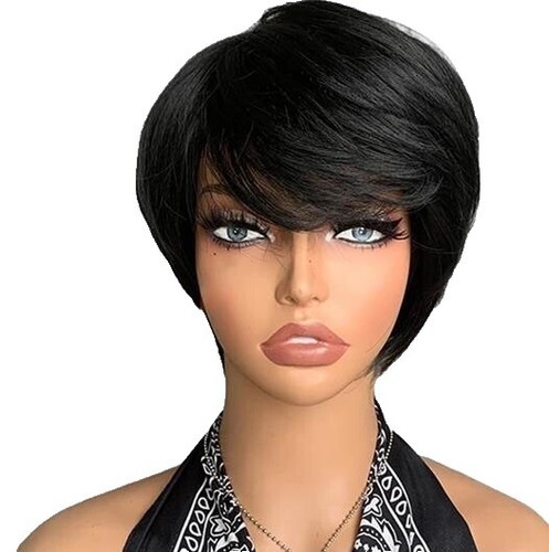Synthetic Pixie Cut Wig Glueless Classic Style Adjustable Cap Comfortable Amazon.com : BingSing Short Wigs for Black Women Grey Pixie  main image 3