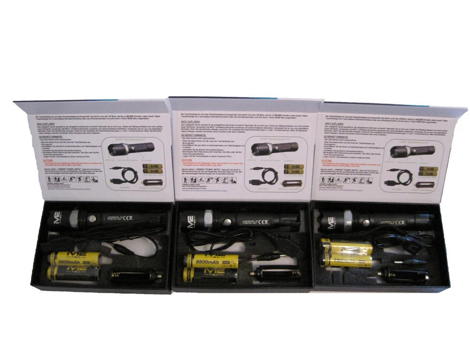 3 uds. Linterna Swat LED Cree + 4 baterías + cable de carga USB Zoom Light - Imagen 2 de 4