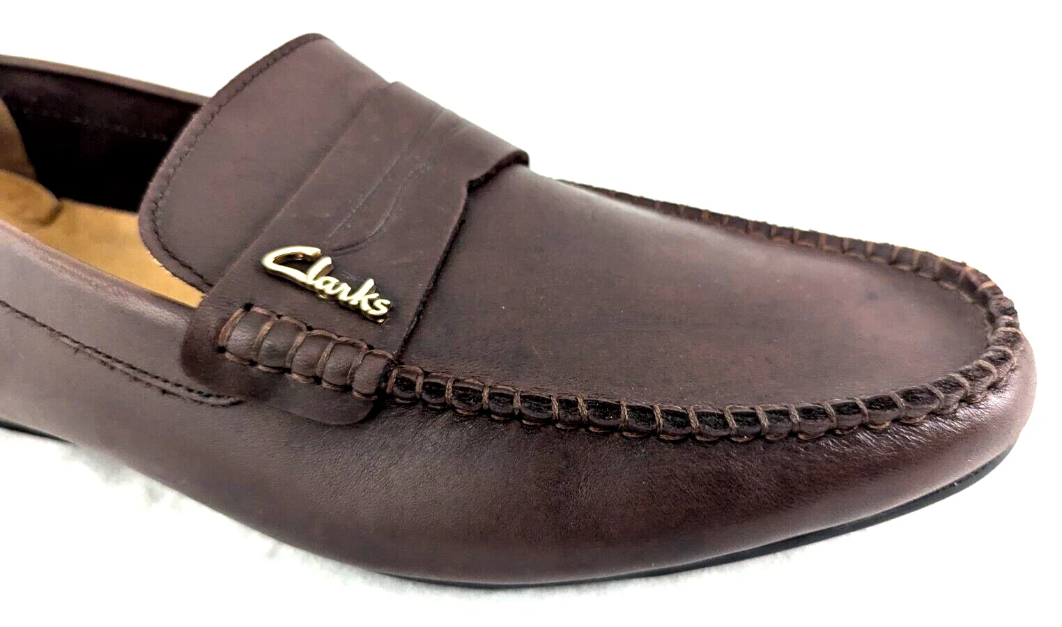 Mocassini CLARKS ENGLAND da uomo US 11 44 Penny slip on in pelle marrone scarpe mocassini usati in ottime condizioni*
