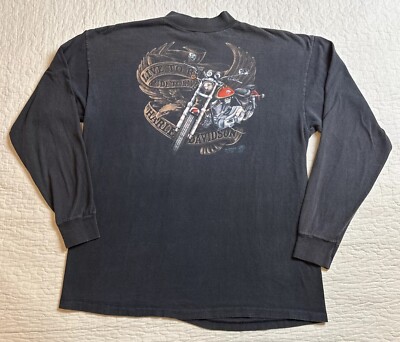Vintage Harley Davidson Long Sleeve T-Shirt Large Black 3D Emblem