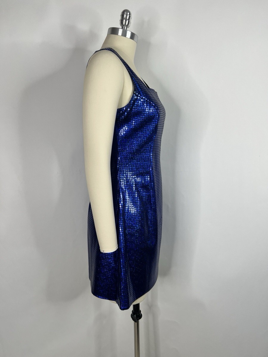versus versace holographic party dress Vtg Gianni Versace Versus Blue Holographic Mini Dress 44 L