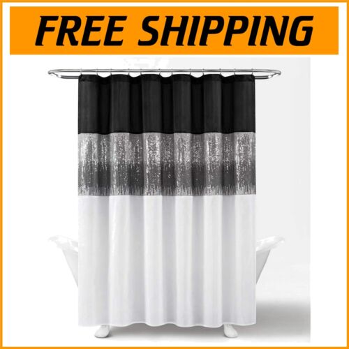 Glamorous Sequin Black & White Shower Curtain 72"x72" for Elegant Bathrooms