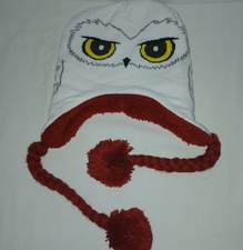 Harry Potter Hedwig Owl Beanie Red Faux Fur Lined Braided Tassels w/Poms