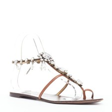 GIUSEPPE ZANOTTI silver crystal tstrap charm flat leather sandals EU37