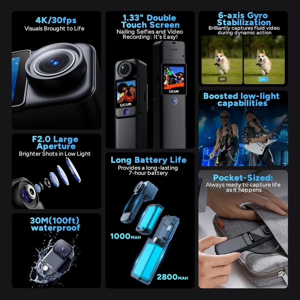 SJCAM C300 Pocket Action Camera 4K,7Hour Power, 6-Axis Stabilization, Dual-Touch - Image 2 of 4