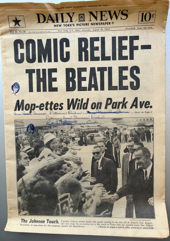 Original Vintage New York Daily News The Beatles Visit NYC Aug 29 1964 VG