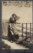RPPC Woman Gate Vintage postcard g742