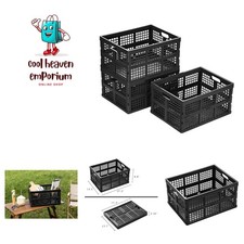 34L Large Plastic Folding Storage Crates,Collapsible Crates for Storage,Pack ...