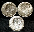 1937 P/1938/39 P (Mercury Dime BU Uncirculated Mint State 90% Silver(3) COIN LOT