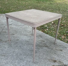 Vintage Mid Century Durham Line Metal Folding Card Table #34 Textured Vinyl Top