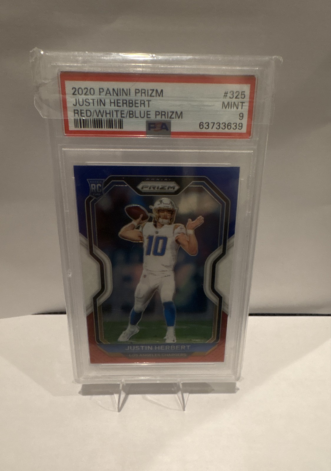 2020 Panini Prizm - Rookie Justin Herbert #325 Red White & Blue Prizm (RC) PSA 9