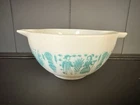 Vintage PYREX  441 Cinderella Mixing Bowl 1 1/2Pt. White Turquoise Butterprint