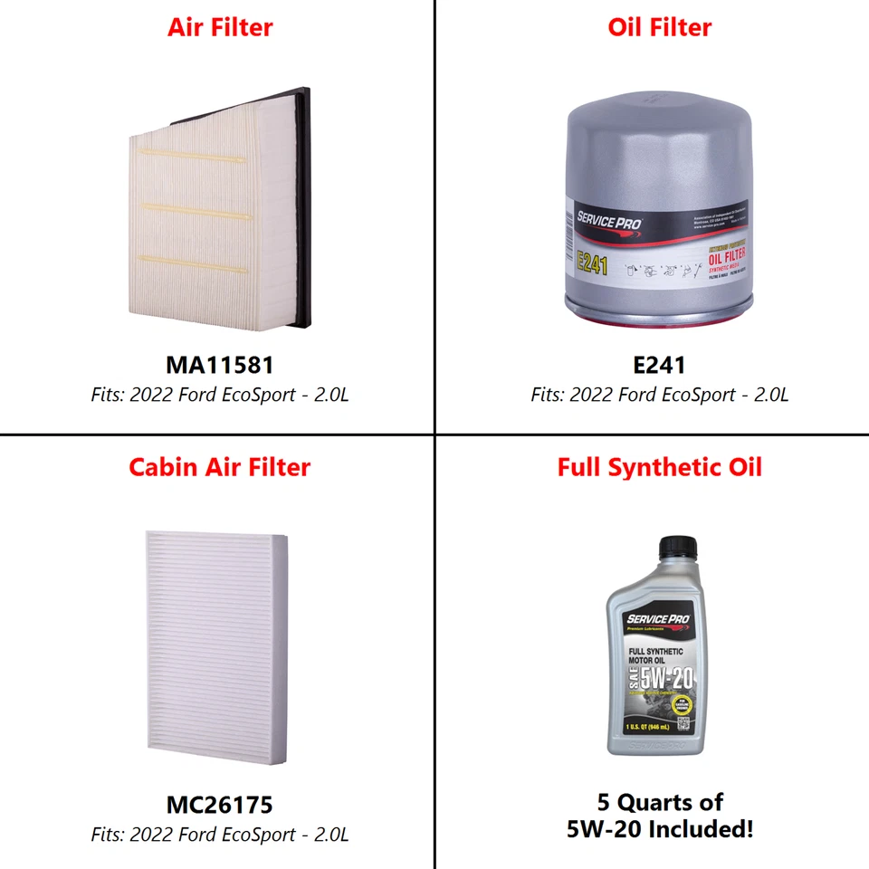 2022 Ford EcoSport 2.0L Complete Oil, Air & Cabin Filter Kit (5W-20) - Image 2 of 4