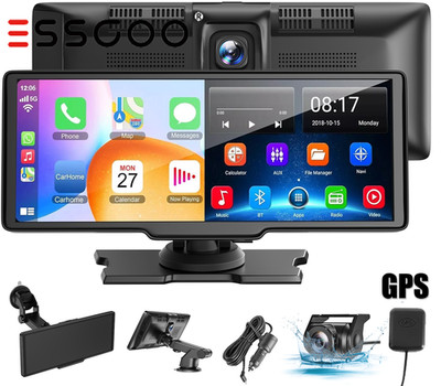 10,26'' 4K Tragbares Autoradio Wireless Apple CarPlay & Android Auto GPS + Kamera