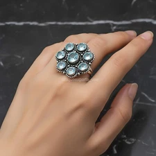 Blue Topaz Gemstone 925 Sterling Silver Handmade Jewelry Ring Gift For