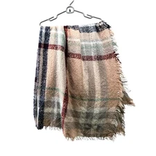 Womens 100% Cashmere Blanket Scarf Shawl Lightweight Woven Fringe Plaid Pink