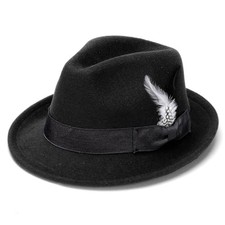 Fedora Hats for Men Women Classic Short Brim Felt One Size Feather-black