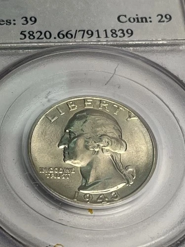 1943 25c Washington Silver Quarter - Beautiful Coin Great Luster - PCGS MS66