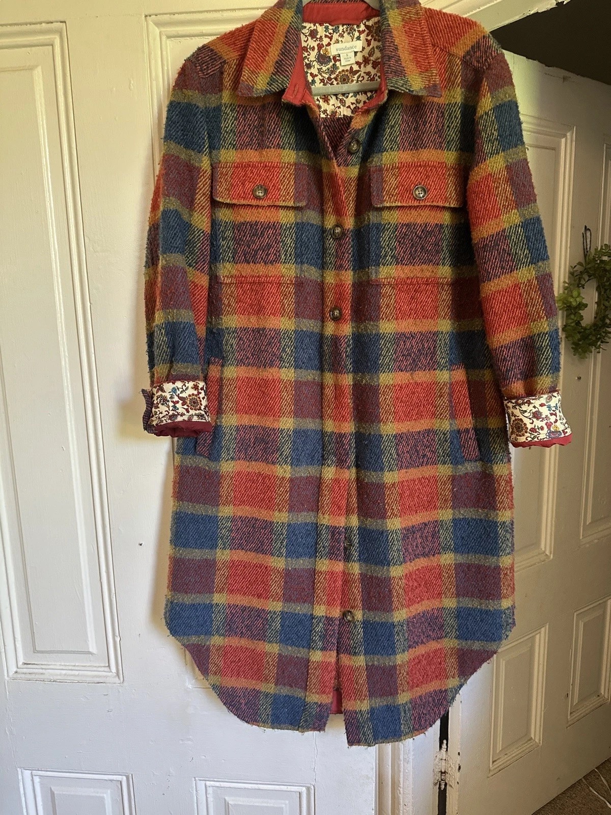 Sundance Plaid Long Flannel Jacket Size Small Guc