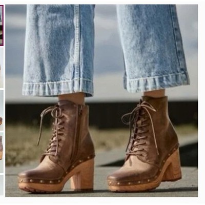 Kork-Ease Sherborn Brown Lion Leather Studded Platform Lace-up Booties Size 8
