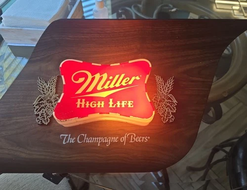 Vintage 1970s Miller High Life Lighted Bar Sign Champagne of Beers Works