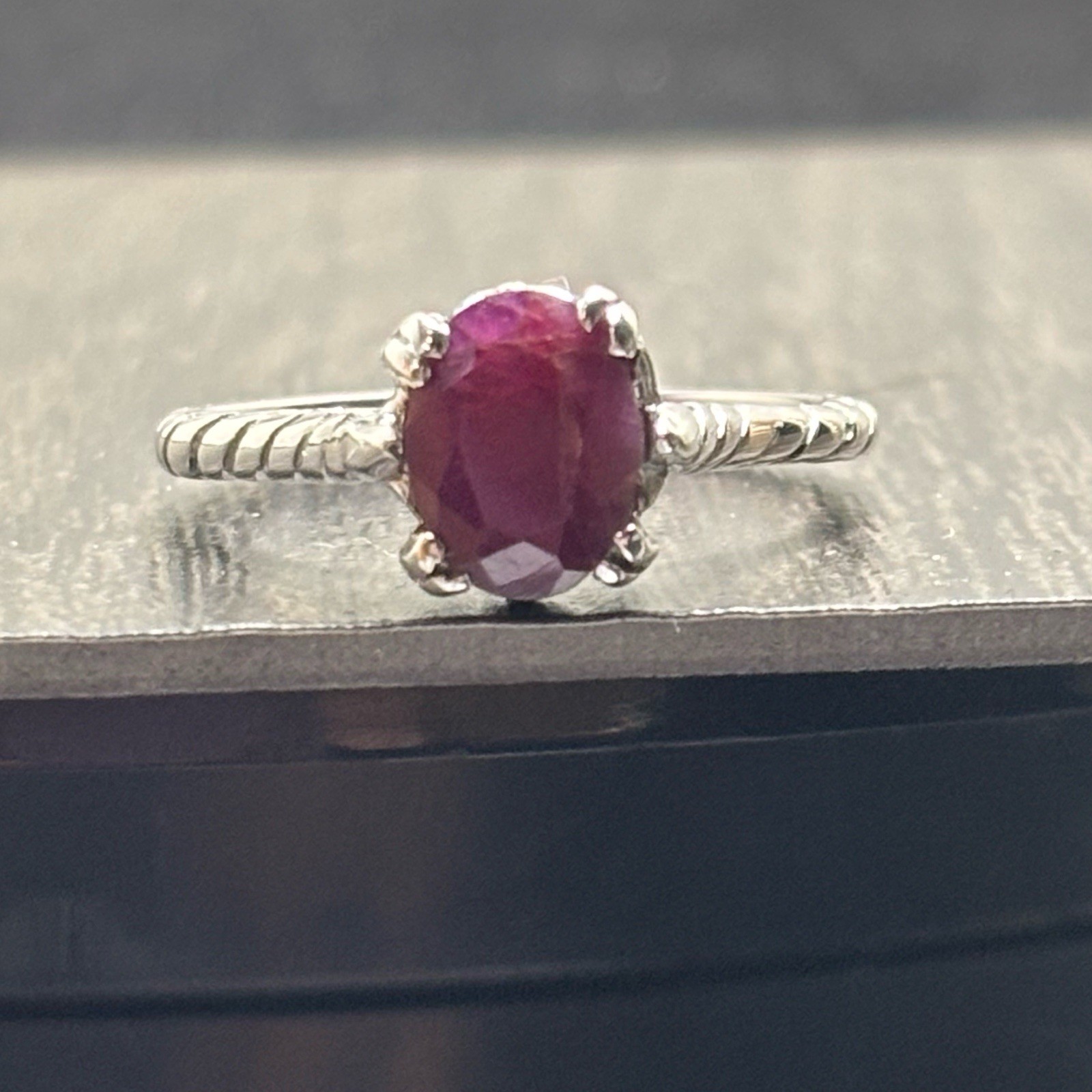 Sterling Silver Genuine Ruby Solitaire Ring Size … - image 1