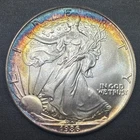 1986 American Silver Eagle .999 Fine Silver US $1 Coin B/U Beauty Rainbow Toning