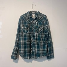 Bke Mens Pearl Snap Shirt Size L Green Plaid Athletic Fit Cowboy Western Buckle
