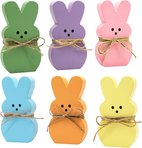 Easter Decorations - 6PCS Wood Bunny Peeps Easter Tiered Tray Decor Signs - East - Picture 8 of 12