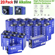 20Pcs 9V 9-Volt Alkaline Battery Batteries 6LR61 E-Block 6AM6 EN22 Long Lasting