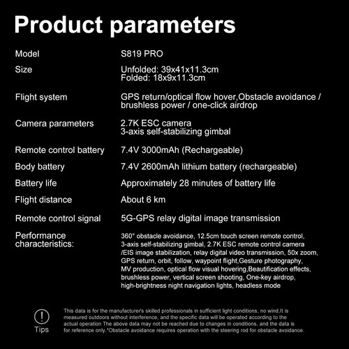 S819 Drone GPS WIFI 6KM 3 Assi Gimbal 2.7K Fotocamera Evitare Ostacoli 2 Batteria - Foto 20 di 23