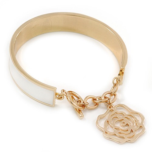 Amedeo Goldtone NYC 40 mm cameo and white enamel Bangle  bracelet Amedeo Goldtone Nyc 40mm Cameo & White Enamel Bangle  main image 4
