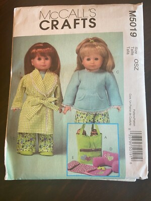 McCalls Crafts Sewing Pattern M5019 - 18'' Doll Pajamas Sleeping Bag & Carry Bag