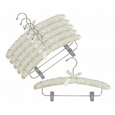 Ivory 15" Satin Padded Hanger w/Chrome Hook and Clips Pack of 12 