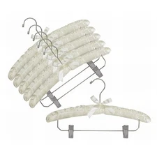 Ivory 15" Satin Padded Hanger w/Chrome Hook  and Clips(Pack of 12)