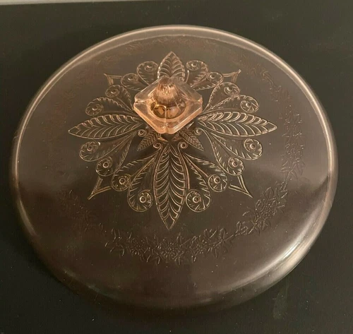 ADAM PINK JEANNETTE DEPRESSION GLASS LID ONLY For 9" BOWL, 7.5" Across, Vintage