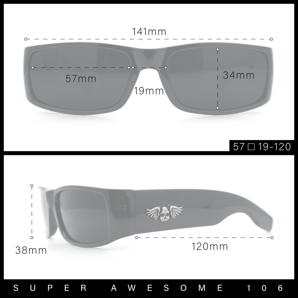 Mens Winged Skull Emblem Mad Dog Narrow Rectangle Hardcore Manly