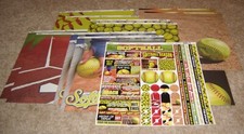 Reminisce 12x12 Double Sided Scrapbook Paper Lot of 12 w/Sticker Softball