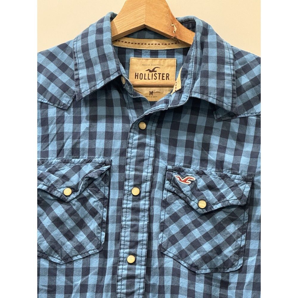 Hollister Flannel Shirt Mens Medium Button Down Check Pearl Snap Western VTG Y2K-image