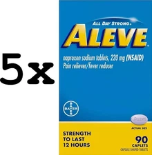 5x Aleve Naproxen Sodium 220Mg Pain Reliever/Fever Reducer 90 Cap EXP 05/25
