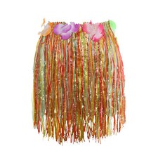 MULTICOLOUR HULA GRASS SKIRT WITH FLOWERS HAWAIIAN LUAU SUMMER FANCY DRESS LOT