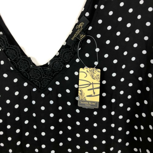 Suzanne Betro Womens Black Polka Dot Crochet Ruffle Sleeve Tunic Top Large - Picture 6 of 10