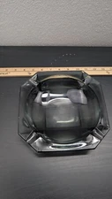 Vintage Anchor Hocking Smokey Grey Black Glass Ashtray 8” Mid Century Retro