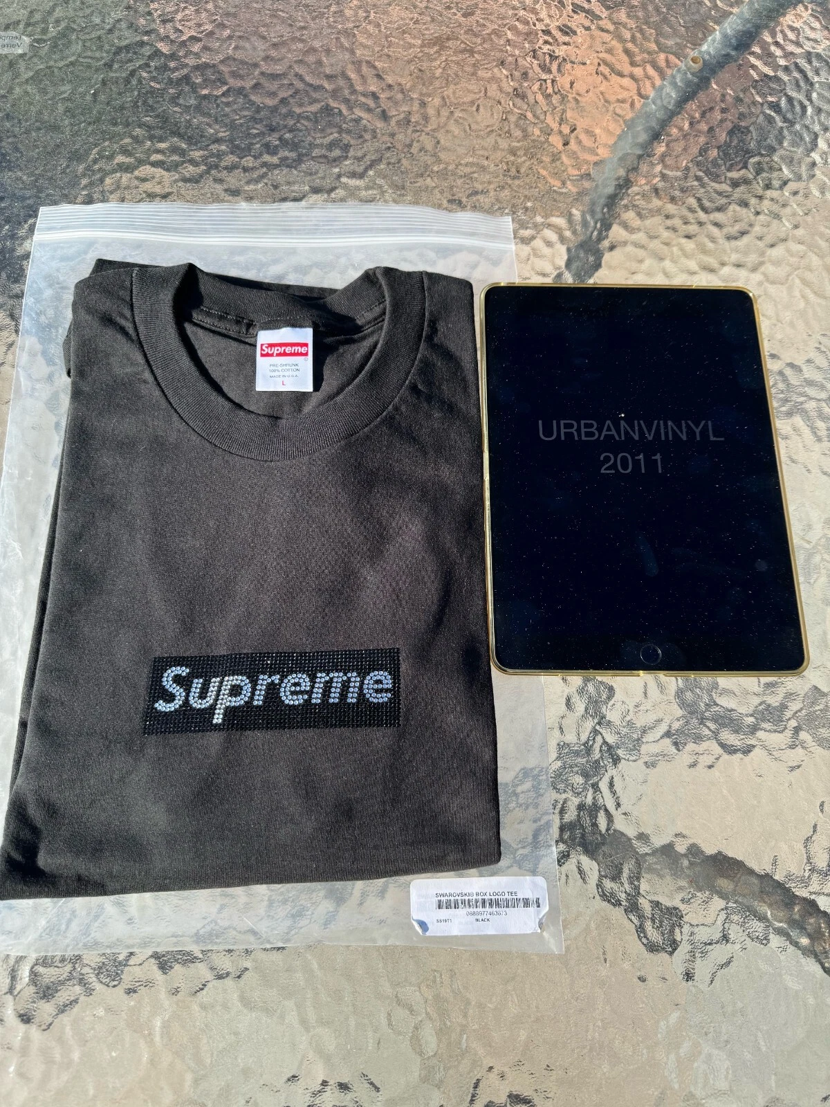 T shirt logo Supreme Swarovski flambant neuf BLK SS19 25 anniversaire version limitée