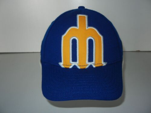 CHAPEAU DE BASEBALL SEATTLE MARINERS rétro trident logo MLB flexible casquette enfant TAILLE JEUNESSE - Photo 1 sur 10