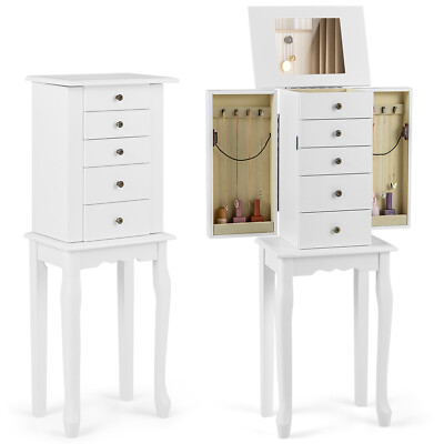 Topbuy Jewelry Cabinet Armoire Storage Box Chest Standing Organizer w/ Mirror