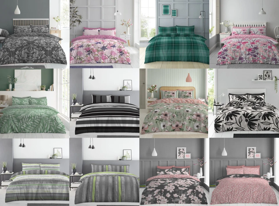 T_FW 4 PCS Reversible Quilt Cover + Valance Sheet & Pillowcase Polycotton Bedding Set